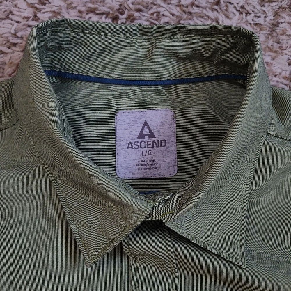Ascend Short Sleeve Men Sz L Button Up Green Polyester Shirt - Picture 3 of 9